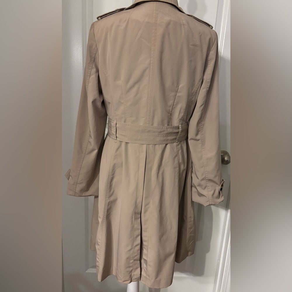 London Fog Belted Trench Coat Taupe Water Resistant Classic Elevated Small NWOT - Picture 11 of 13